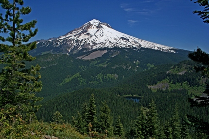 Mt. Hood rises above Burnt Lake